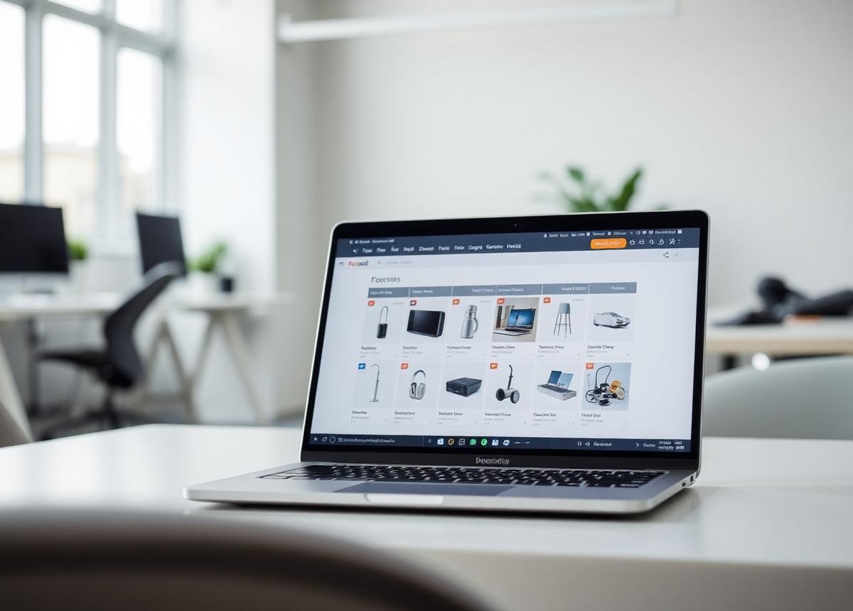 B2B-Handelsplattform auf einem Notebook in einem hellen Büro