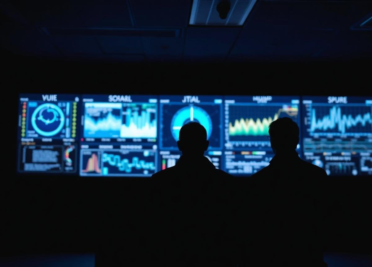 Zwei Ingenieure vor einer großen Monitorwand mit Prozessvisualisierung