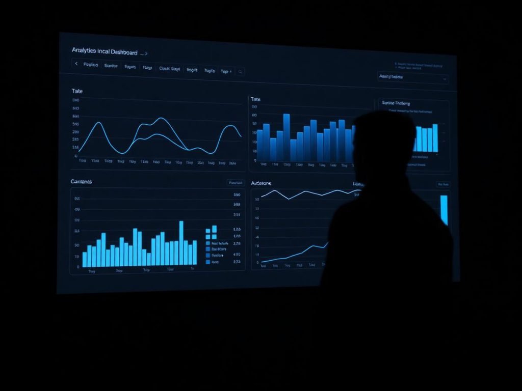 Analytics-Dashboard mit Kennzahlen auf einem großen Display